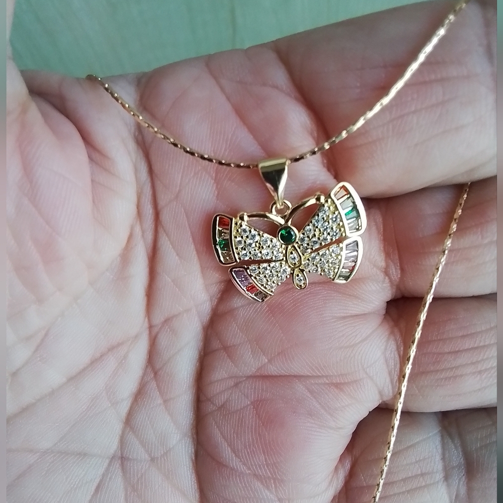 Elegant Gold Rainbow Butterfly Pendant Necklace